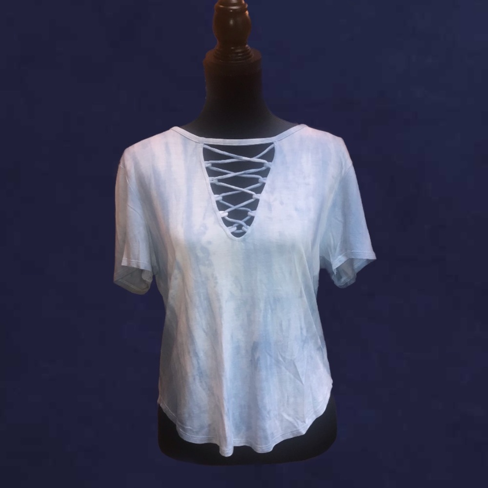 Light Blue Faded Tye-Dye Top with Crossed Front